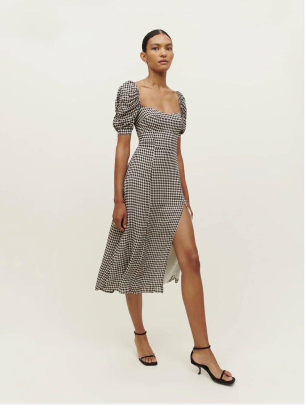 Reformation Black White Gingham Bandit Midi Dress 4